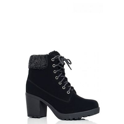 Quiz Black Lace Chunky Ankle Boots